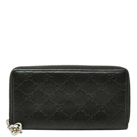 Gucci Guccissima Round Zip Long Wallet 233025 Black Leather Women's GUCCI